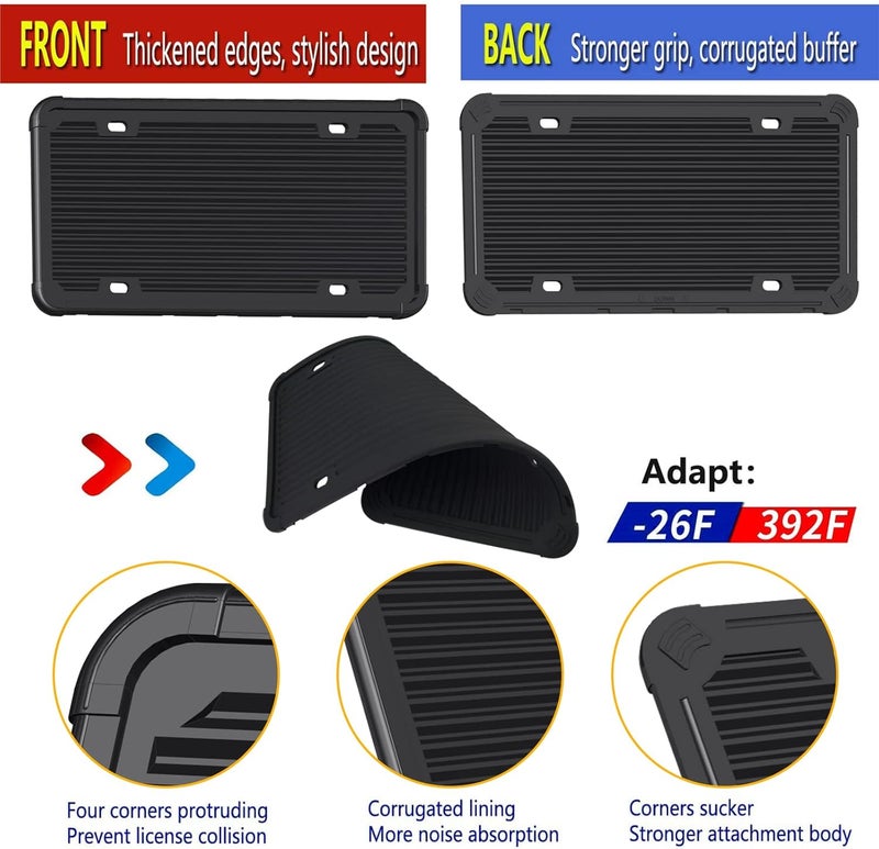 AOOTF Silicone License Plate Frame - 1 Pack Black License Plate Frame,Front or Rear Cover Slim Holder with Screws, Black Screw Caps, with Rust-Proof. Rattle-Proof. Weather-Proof for Women, Men - Image 3
