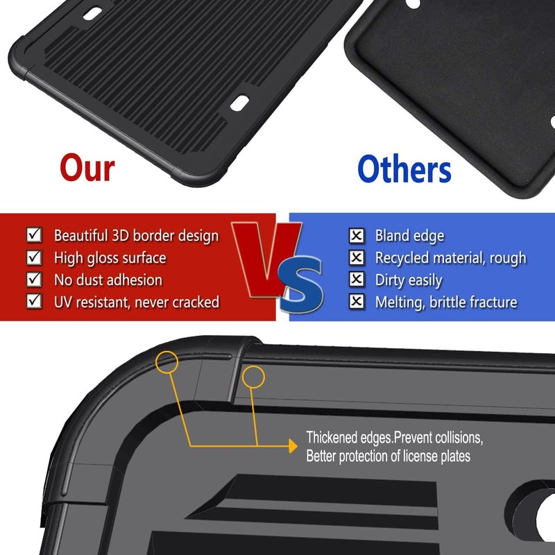 AOOTF Silicone License Plate Frame - 1 Pack Black License Plate Frame,Front or Rear Cover Slim Holder with Screws, Black Screw Caps, with Rust-Proof. Rattle-Proof. Weather-Proof for Women, Men - Image 2