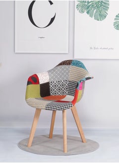 Taimi Set of 2 Upholstered Patch Work Fabric Dining Chair with Armrests | Side Chair | Solid Wood Modern Design Chair, Scandinavian Kitchen Chair Made of Beech Wood  - Image 3