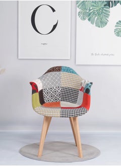 Taimi Set of 2 Upholstered Patch Work Fabric Dining Chair with Armrests | Side Chair | Solid Wood Modern Design Chair, Scandinavian Kitchen Chair Made of Beech Wood  - Image 4