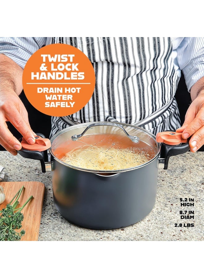 GOTHAM STEEL وعاء غوثام ستيل سعة 5 كوارت متعدد الاستخدامات مع غطاء مصفاة ومقابض قابلة للتدوير والقفل، سطح سيراميك غير لاصق يجعل التنظيف سهلاً مع غطاء زجاجي مقسى، آمن في غسالة الصحون - Image 5