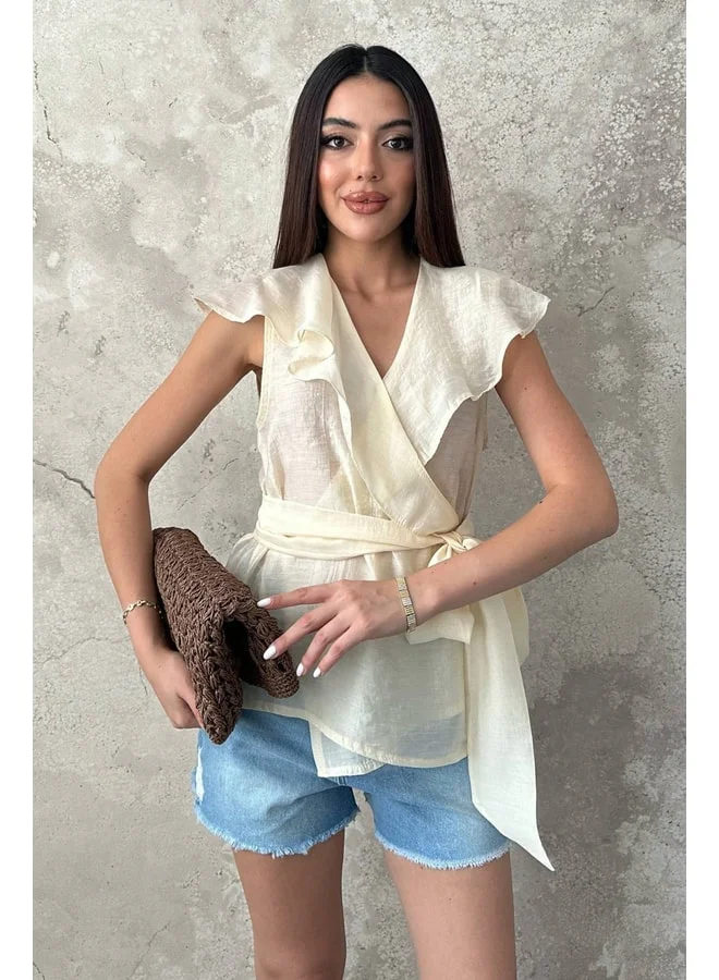 END BLACK Yellow Waist-Tied Blouse L Yellow.