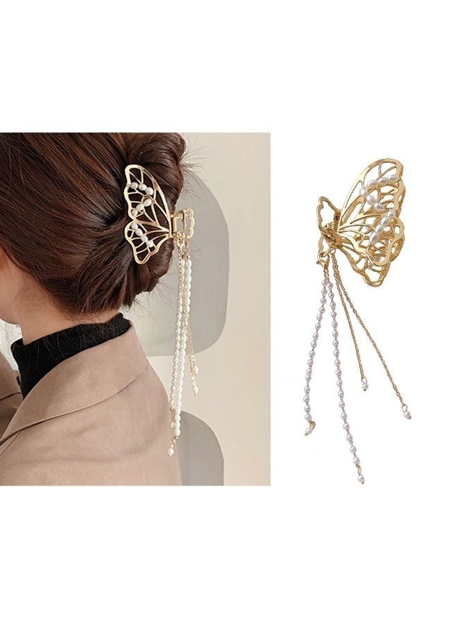 Unique - Butterfly Clips Metal Hair Claw Clip Fashion Nonslip Hair Clamps Tassel Hair Catch Clip,for Styling Thick Hair Thin Hair，for Women and Girls as Gift 1PCS - Image 1
