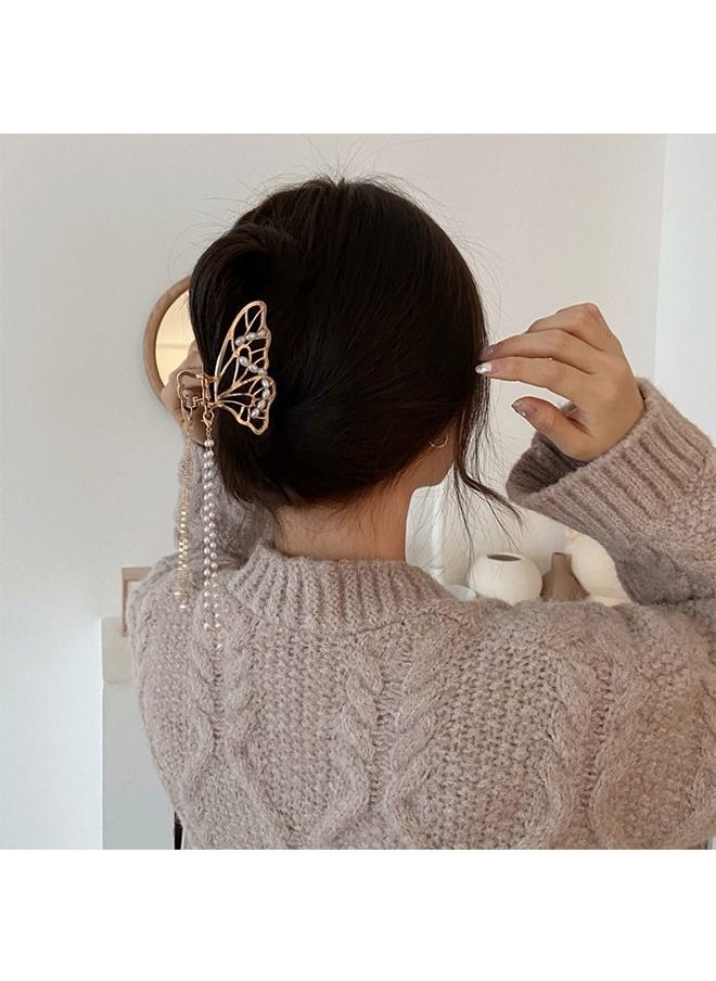 Unique - Butterfly Clips Metal Hair Claw Clip Fashion Nonslip Hair Clamps Tassel Hair Catch Clip,for Styling Thick Hair Thin Hair，for Women and Girls as Gift 1PCS - Image 1