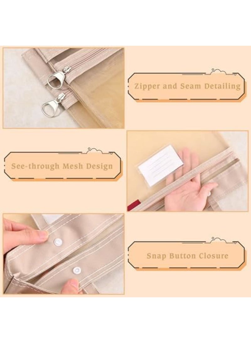 2-Pack Mesh Zipper Pouch Bags with Handles, Double-Layer Nylon Document File Storage Bags with Label Pocket for Office Supplies, School Materials, and Travel (Khaki，A4) - Image 3