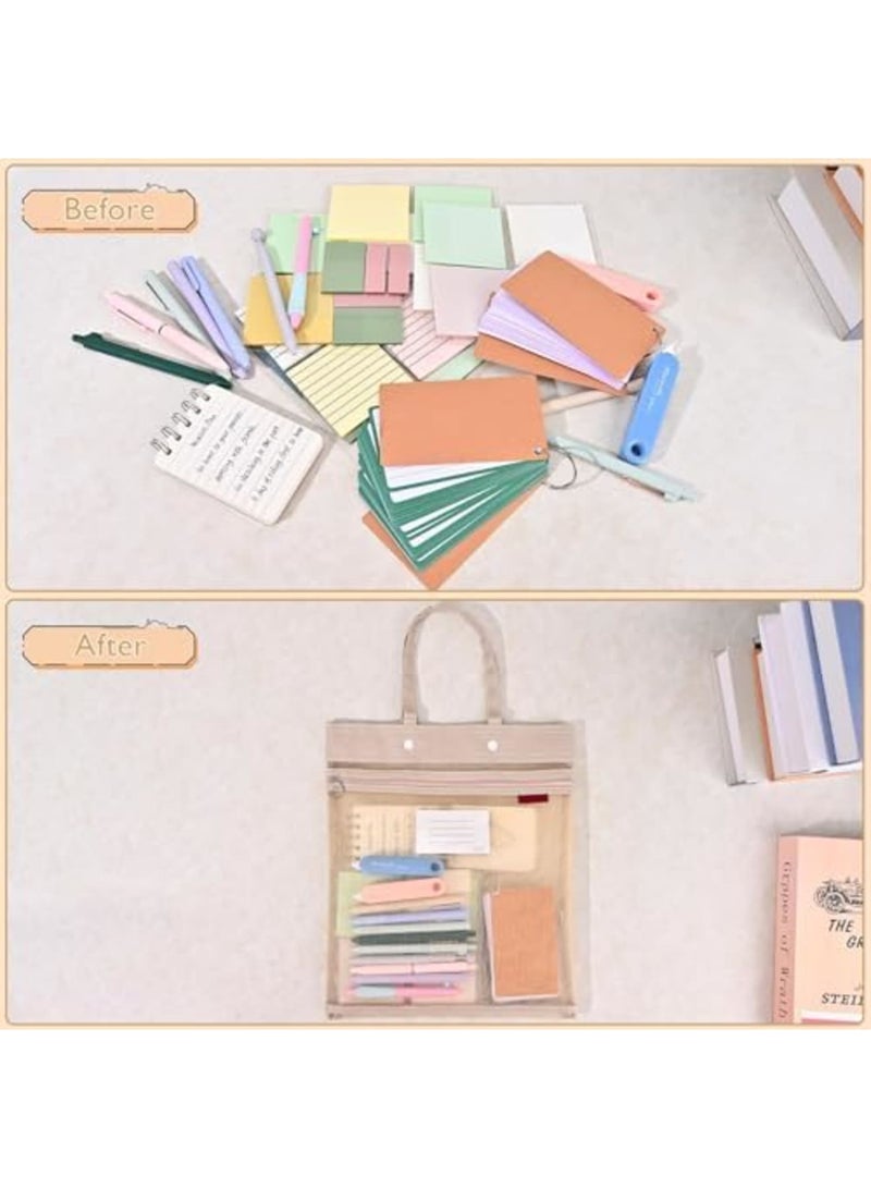 2-Pack Mesh Zipper Pouch Bags with Handles, Double-Layer Nylon Document File Storage Bags with Label Pocket for Office Supplies, School Materials, and Travel (Khaki，A4) - Image 2