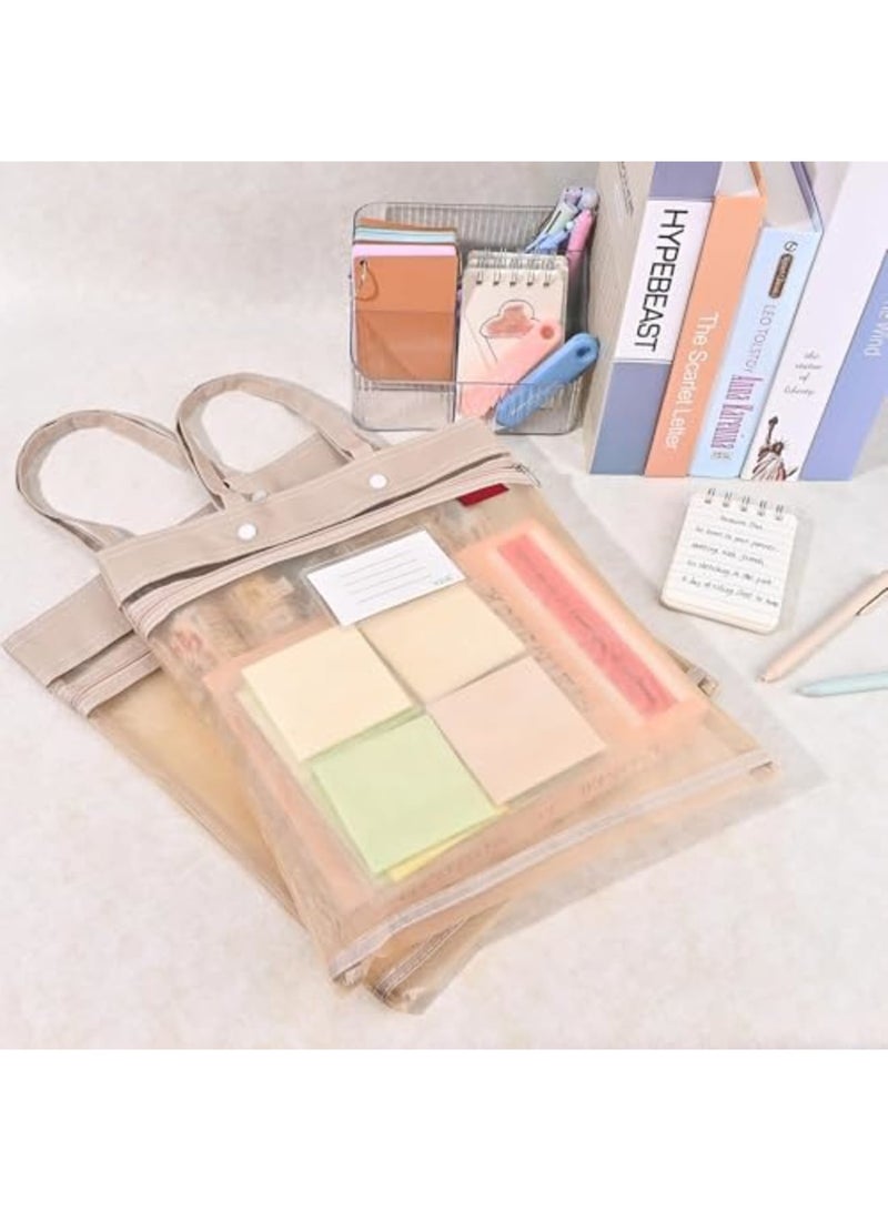 2-Pack Mesh Zipper Pouch Bags with Handles, Double-Layer Nylon Document File Storage Bags with Label Pocket for Office Supplies, School Materials, and Travel (Khaki，A4) - Image 5