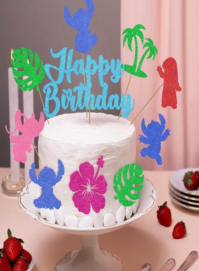 pekeng 10pcs Glitter Cartoon Birthday Decorations Cake Toppers, Cute Cartoon Birthday Party Cake Decorations For Boys Girls Birthday Party Baby Shower Party - Image 2