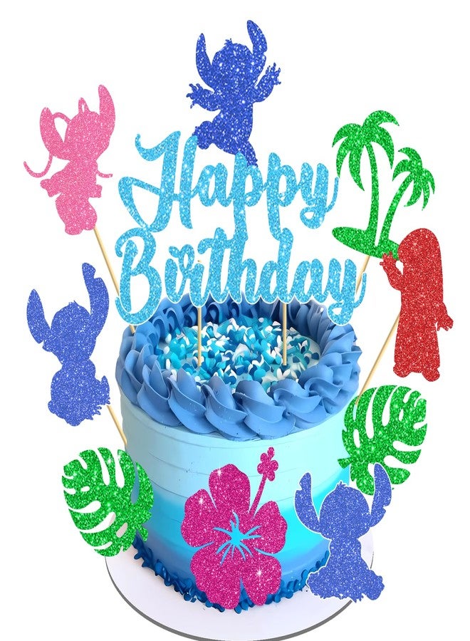 pekeng 10pcs Glitter Cartoon Birthday Decorations Cake Toppers, Cute Cartoon Birthday Party Cake Decorations For Boys Girls Birthday Party Baby Shower Party - Image 1