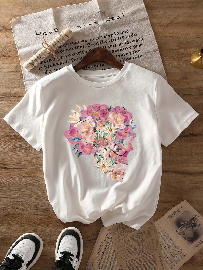 Independent Station Women'S Tops Round Neck Cartoon Printed Short-Sleeved T-Shirt-M - Image 1