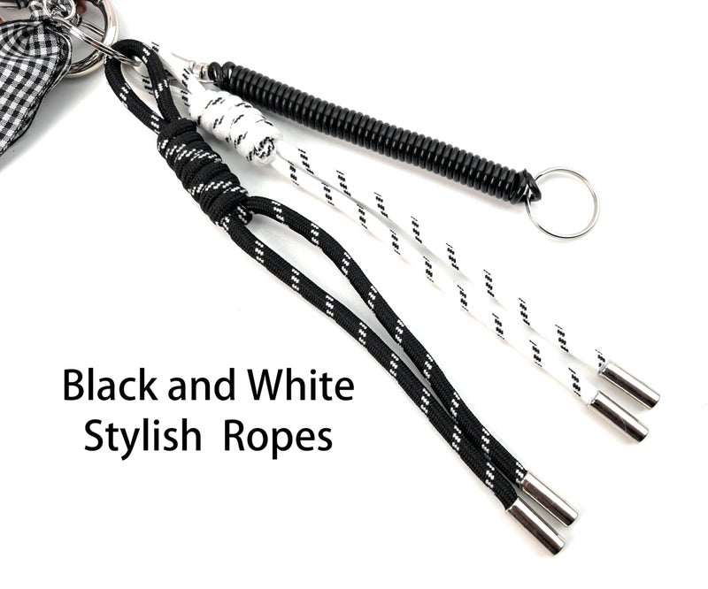 VersaKits Lucky 8 Ball Silver Keychain Bow Bag Charms with Black and White Stylish Ropes & Spring Cord Decorative Accessories for Purses Handbags Backpacks Keys - Image 4