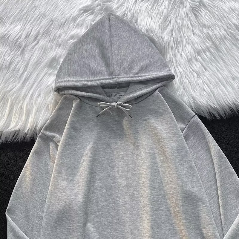 2022 Hooded Sweatshirt Men Casual Long Sleeve Solid Spring Autumn G0 light gray 