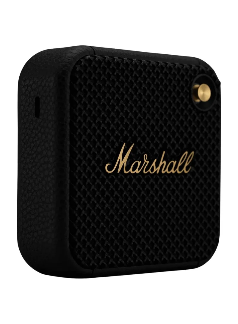 مارشال Marshall Willen Bluetooth Speaker, Wireless, 15+ Hours Playtime, Water-Resistent, Quick Charge, Stackable - Black & Brass