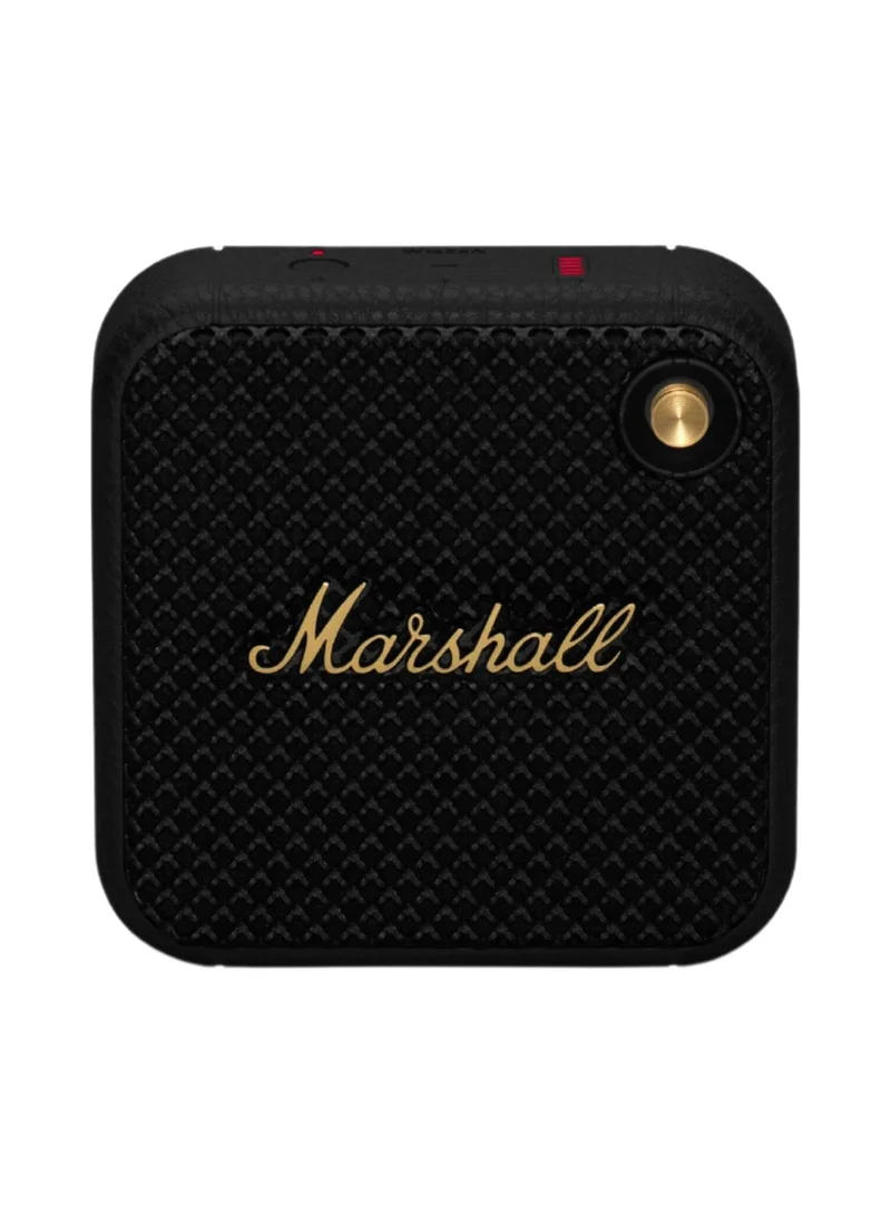 مارشال Marshall Willen Bluetooth Speaker, Wireless, 15+ Hours Playtime, Water-Resistent, Quick Charge, Stackable - Black & Brass