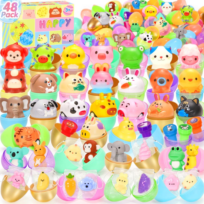 SevenQ Prefilled Easter Eggs 48 Pcs with Squishy Toys Cars Erasers Stamps for Kids Fidget Easter Basket StuffersColorful Egg Fillers for Hunt Pinata Party Favor Bags Classroom Treasure Box Essentials - Image 3