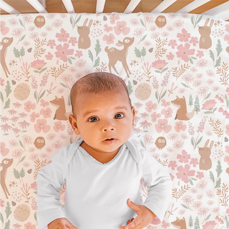 The Peanut Shell The Peanutshell 3 Piece Baby Crib Bedding Set for Girls - Newborn, Infant & Toddler Nursery Bed Set Decor with Fitted Crib Sheet, Dust Ruffle Comforter - Fairytale Forest - Image 3