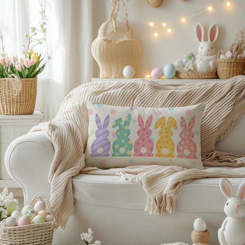 AACORS Easter Pillow Cover 12x20 Inch Watercolor Bunny Decorative Pillow Case Holiday Party Decorations for Home Sofa Couch - Image 2