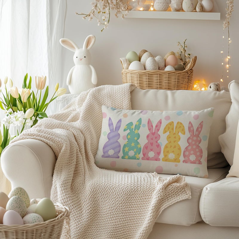 AACORS Easter Pillow Cover 12x20 Inch Watercolor Bunny Decorative Pillow Case Holiday Party Decorations for Home Sofa Couch - Image 3