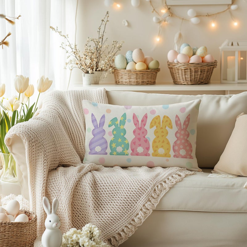 AACORS Easter Pillow Cover 12x20 Inch Watercolor Bunny Decorative Pillow Case Holiday Party Decorations for Home Sofa Couch - Image 4