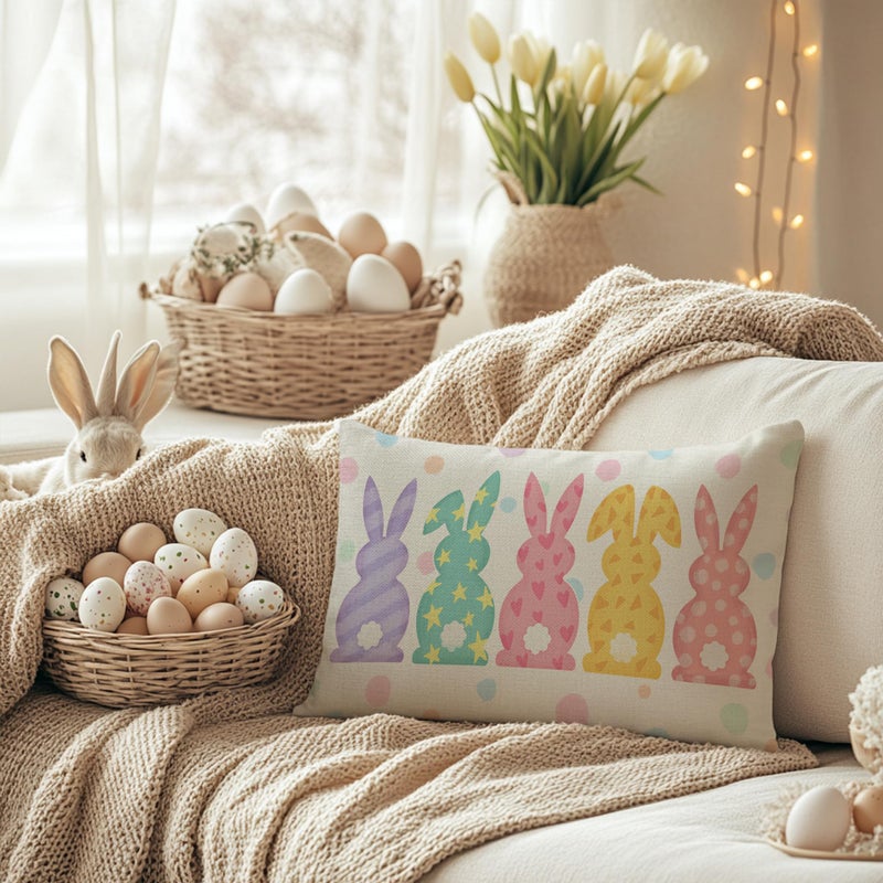 AACORS Easter Pillow Cover 12x20 Inch Watercolor Bunny Decorative Pillow Case Holiday Party Decorations for Home Sofa Couch - Image 5