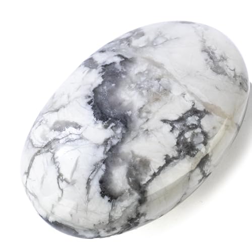 KALIFANO Howlite Palm Stone with Healing & Calming Effects - High Energy Howlita with Information Card - Reiki Worry Crystal Used for Wisdom (Family Owned and Operated) - Image 1