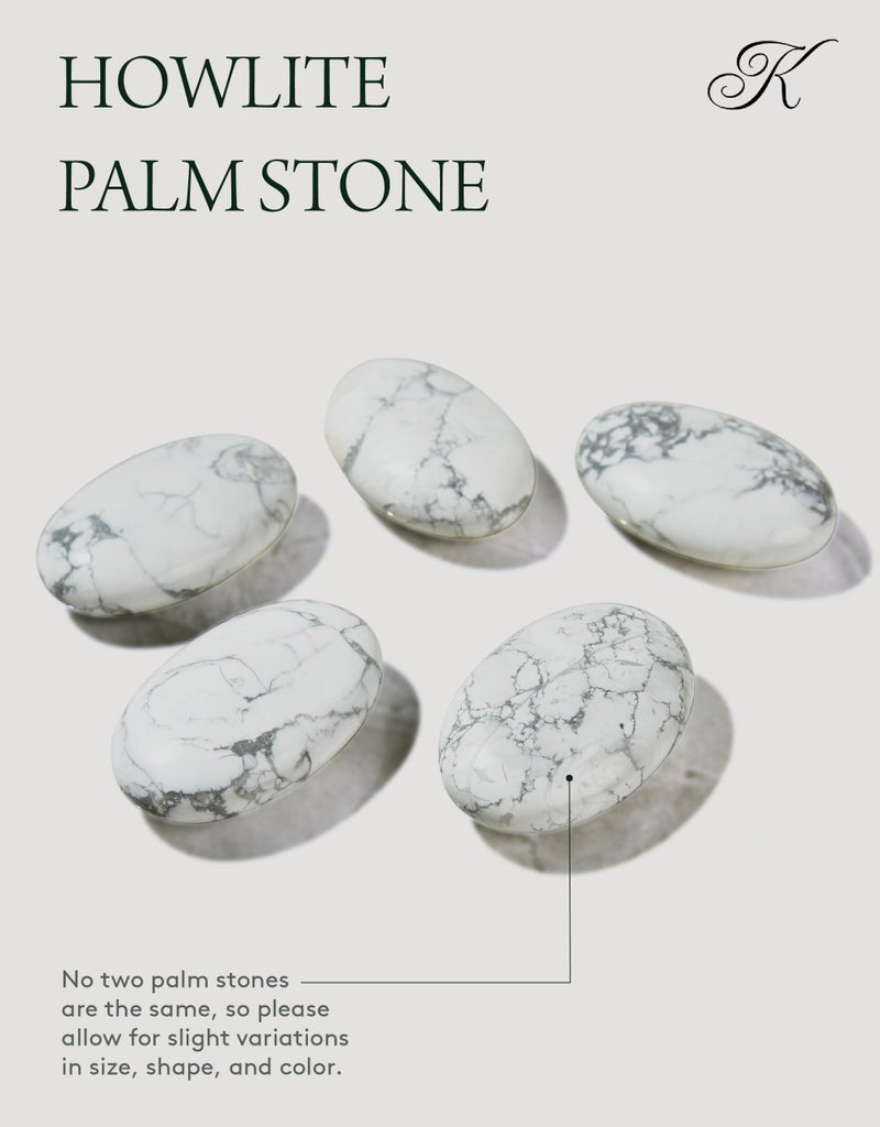 KALIFANO Howlite Palm Stone with Healing & Calming Effects - High Energy Howlita with Information Card - Reiki Worry Crystal Used for Wisdom (Family Owned and Operated) - Image 4