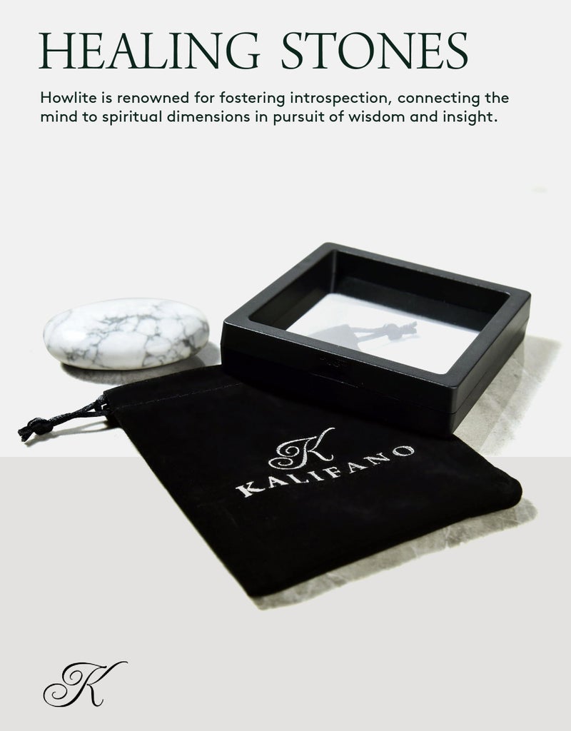 KALIFANO Howlite Palm Stone with Healing & Calming Effects - High Energy Howlita with Information Card - Reiki Worry Crystal Used for Wisdom (Family Owned and Operated) - Image 2