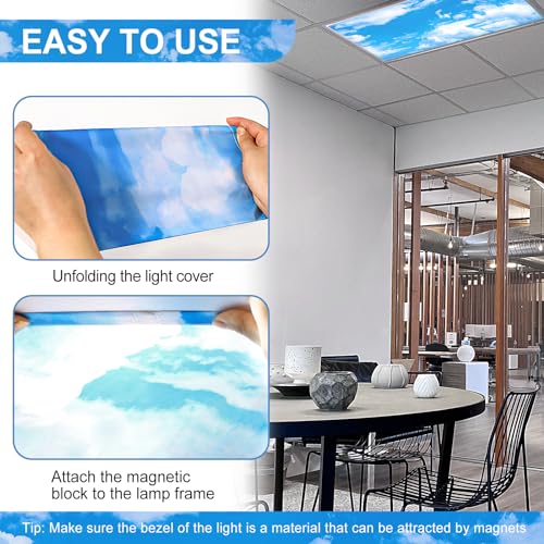 Aheroi 4 Pcs Light Covers, 4 x 2 Feet Magnetic Light Covers for Fluorescent Light Shade Drop Ceiling Light Filters Classroom Decorative Light Covers for Room School Office(Cloud Blue Sky) - Image 5