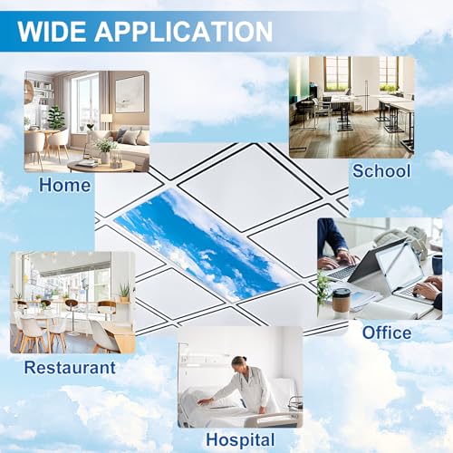 Aheroi 4 Pcs Light Covers, 4 x 2 Feet Magnetic Light Covers for Fluorescent Light Shade Drop Ceiling Light Filters Classroom Decorative Light Covers for Room School Office(Cloud Blue Sky) - Image 4