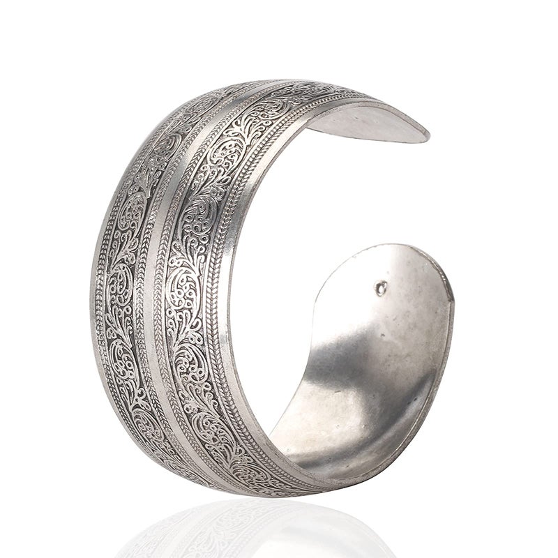 BODYA Tibeten Silver Carved Spiral Flower Connecting Branches Pattern Wide Band Open Cuff Bracelet Bangle for Adult - Image 2
