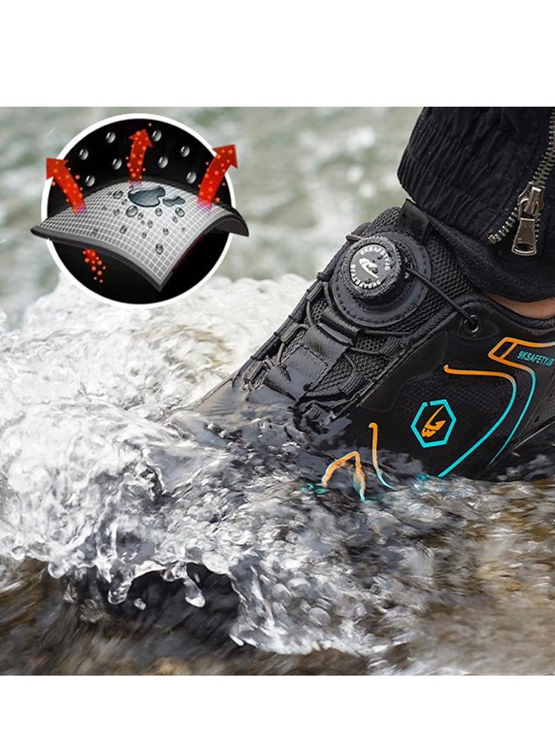 Men's Solid Color Steel Toe Puncture Proof Safety Shoes With Rotating Buckle Comfy Non Slip Durable EVA Sole Industrial Constructional Footwear Waterproof (43 EUR) - Image 3