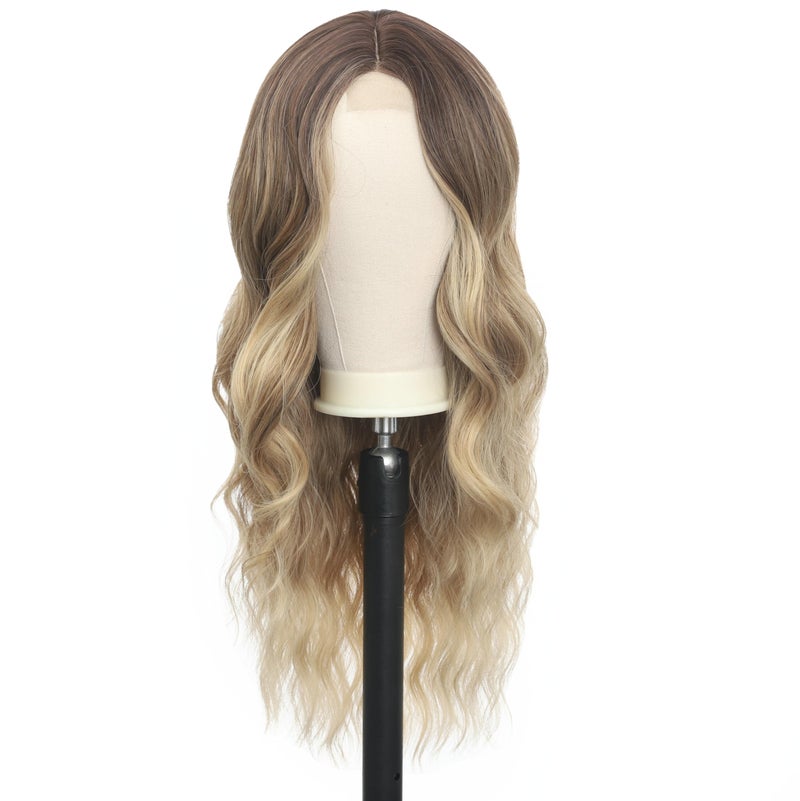 FUTAI Long Wavy Wig 30 Inch Ombre Blonde HD Front Lace Body Curly Synthetic Hair Wigs for Women Professional Female Diverse Styles Daily Party Cosplay - Image 4