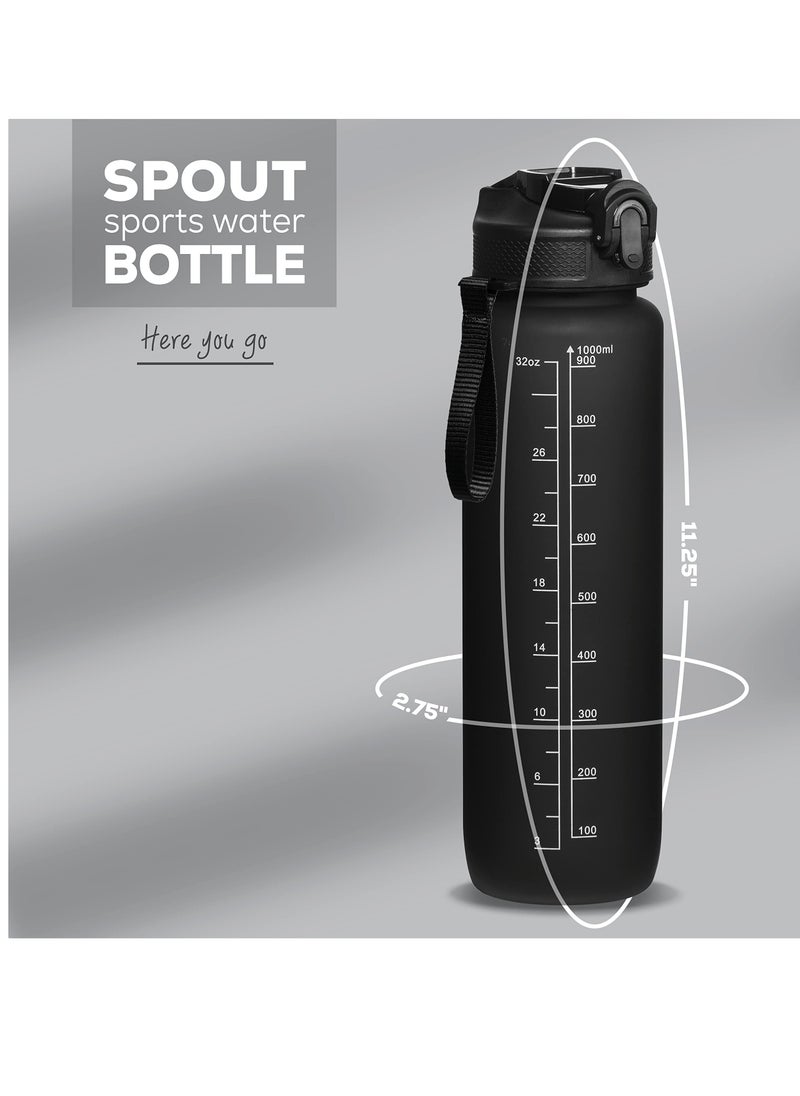 eBasket Motivational Sports Water Bottle (1L) Water bottle with punctuation marks to encourage drinking more water and drinks that are beneficial to the body's health (black)  - Image 2