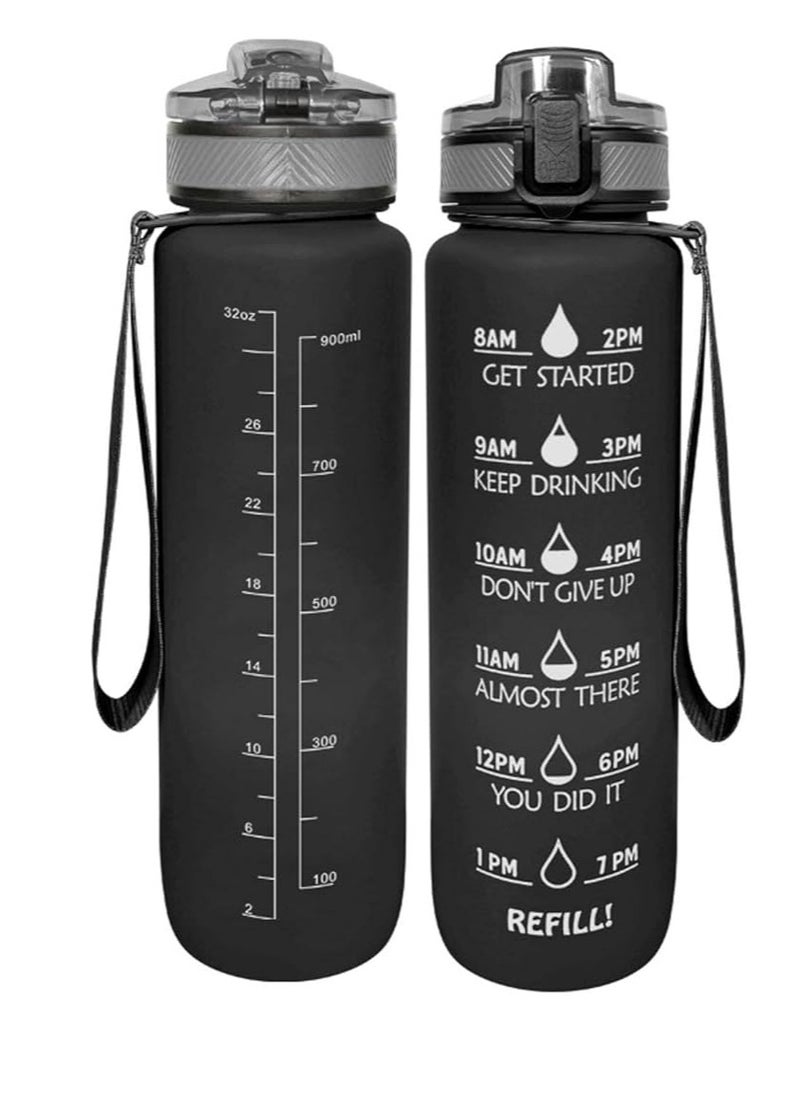eBasket Motivational Sports Water Bottle (1L) Water bottle with punctuation marks to encourage drinking more water and drinks that are beneficial to the body's health (black)  - Image 3