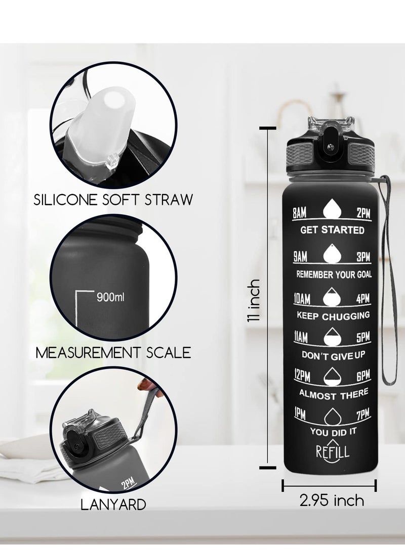 eBasket Motivational Sports Water Bottle (1L) Water bottle with punctuation marks to encourage drinking more water and drinks that are beneficial to the body's health (black)  - Image 1