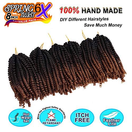 Liyate 6 Packs Spring Twist Braiding Hair Spring Twists Twist Hair Synthetic Fiber Fluffy Twist Crochet Braids Low Temperature Twist Crochet Hair for Women Braiding Hair(8inch,T1B/4/30) - Image 3