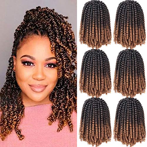 Liyate 6 Packs Spring Twist Braiding Hair Spring Twists Twist Hair Synthetic Fiber Fluffy Twist Crochet Braids Low Temperature Twist Crochet Hair for Women Braiding Hair(8inch,T1B/4/30) - Image 1