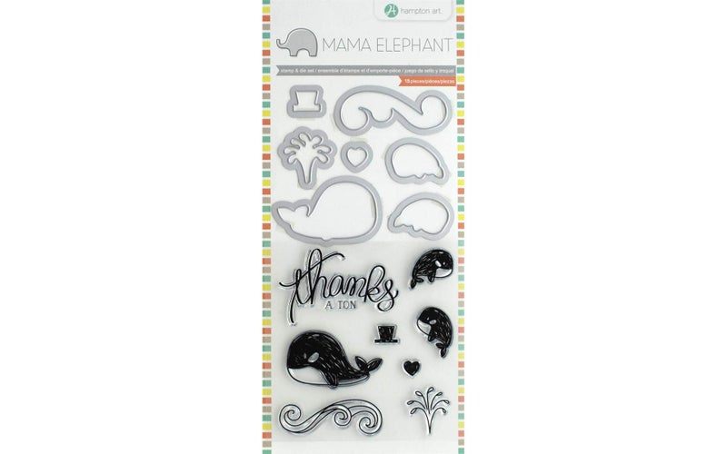 Hampton Art Mama Elephant Stamp Die Set 4X8 Whale Thanks Multi