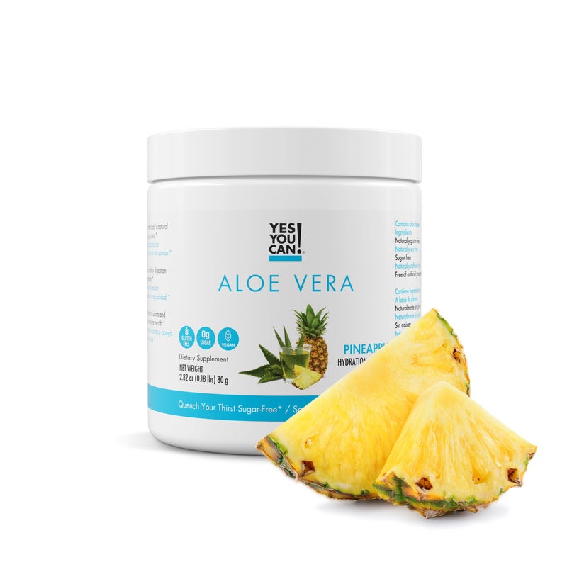 Yes You Can! Organic Aloe Vera Powder Drink Mix - Hydration Booster Infused with Pure Aloe Juice - Delicious Flavors - Made in USA - Antioxidant Rich - Pineapple Flavor - 40 Servings - Image 1