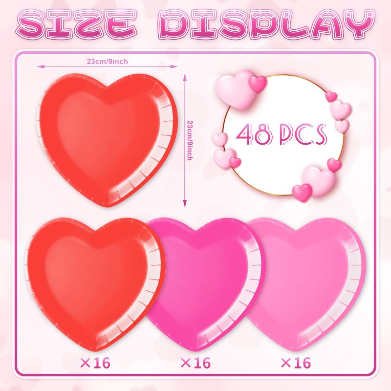 Peclek 48 Pieces 9-Inch Heart-Shaped Valentineâ€™s Day Paper Plates â€“ Red, Light Pink, and Rose Pink Disposable Dinner Plates for Romantic Dinners, Weddings, Engagements, and Valentineâ€™s Celebrations - Image 2