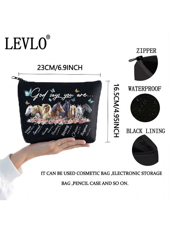 LEVLO Horse Cosmetic Make Up Bag Gift For Horse Lover God Says You Are Unique Special Lovely Chosen Makeup Zipper Pouch Bag (God Says Horse Tote) - Image 2