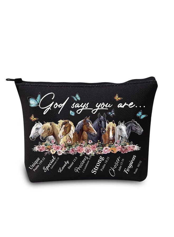 LEVLO Horse Cosmetic Make Up Bag Gift For Horse Lover God Says You Are Unique Special Lovely Chosen Makeup Zipper Pouch Bag (God Says Horse Tote) - Image 1