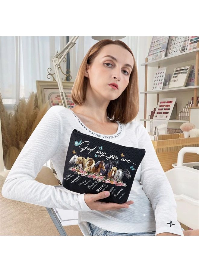 LEVLO Horse Cosmetic Make Up Bag Gift For Horse Lover God Says You Are Unique Special Lovely Chosen Makeup Zipper Pouch Bag (God Says Horse Tote) - Image 4