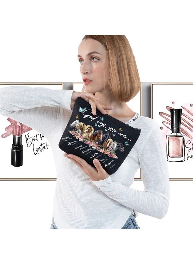LEVLO Horse Cosmetic Make Up Bag Gift For Horse Lover God Says You Are Unique Special Lovely Chosen Makeup Zipper Pouch Bag (God Says Horse Tote) - Image 3