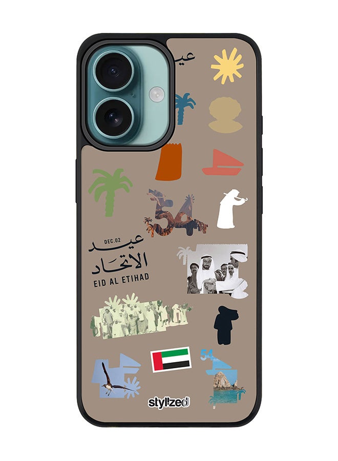 Stylizedd for iPhone 16 Case [Compatible with MagSafe] Magnetic cover Slim fit Camera Protection, Shockproof Thin Phone Case- Eid Al Etihad 54th UAE National Day, Warm Grey - Image 1