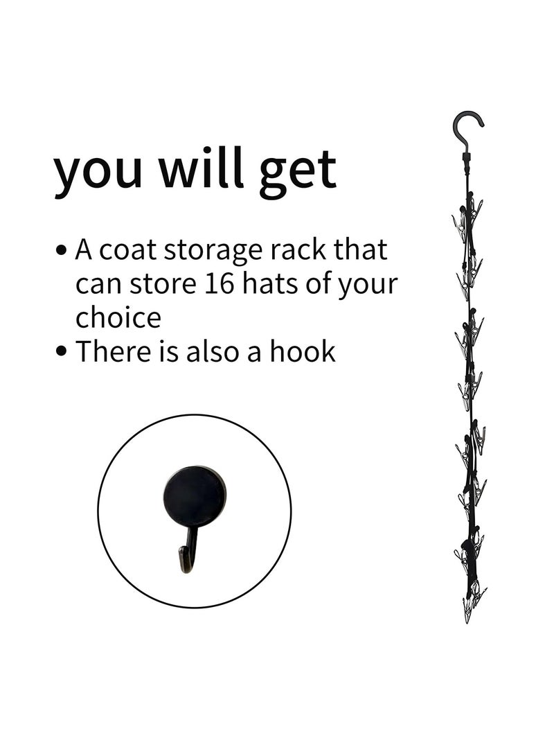 SYOSI Hat Organizer for Baseball Caps, for Baseball Caps Hat Organizer Holder for Over The Door &Wall, Baseball Cap holder, 16 Large Premium Clips for Ball, Golf Caps, Beanies & Sports Cap Organization - Image 5