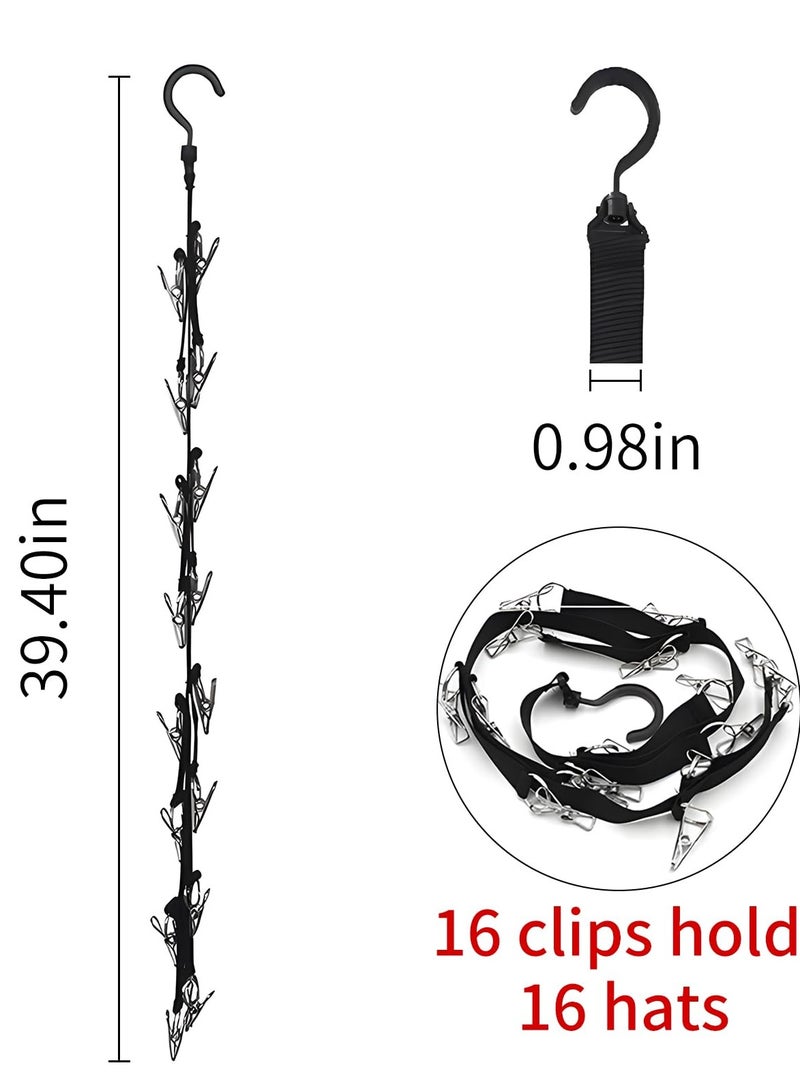 SYOSI Hat Organizer for Baseball Caps, for Baseball Caps Hat Organizer Holder for Over The Door &Wall, Baseball Cap holder, 16 Large Premium Clips for Ball, Golf Caps, Beanies & Sports Cap Organization - Image 2