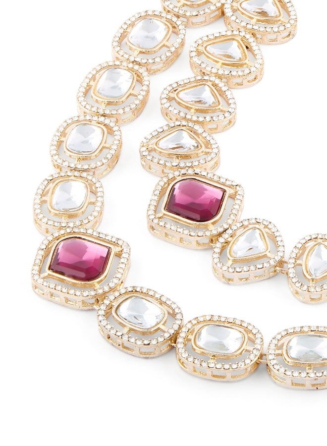 Ami Purple Stones Dazzling Austrian Diamonds Embellished Layered Necklace and Earring Set For Women-ZPFK21068 - Image 4