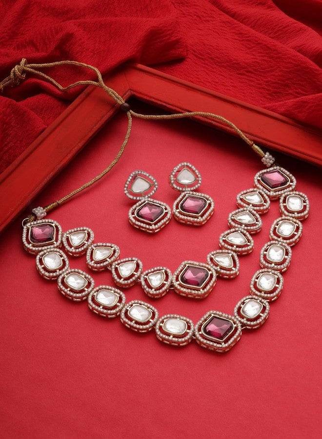 Ami Purple Stones Dazzling Austrian Diamonds Embellished Layered Necklace and Earring Set For Women-ZPFK21068 - Image 3