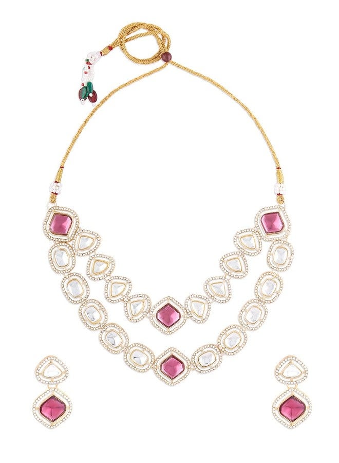 Ami Purple Stones Dazzling Austrian Diamonds Embellished Layered Necklace and Earring Set For Women-ZPFK21068 - Image 1